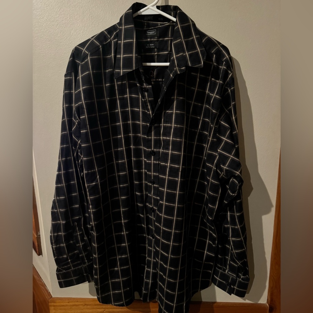 Haggar Q XL Plaid Button Down Long Sleeve Preowned:great condition